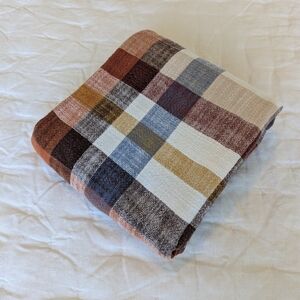 Target Threshold Multicolor Plaid Round Cotton Tablecloth 62.75″ Great Condition